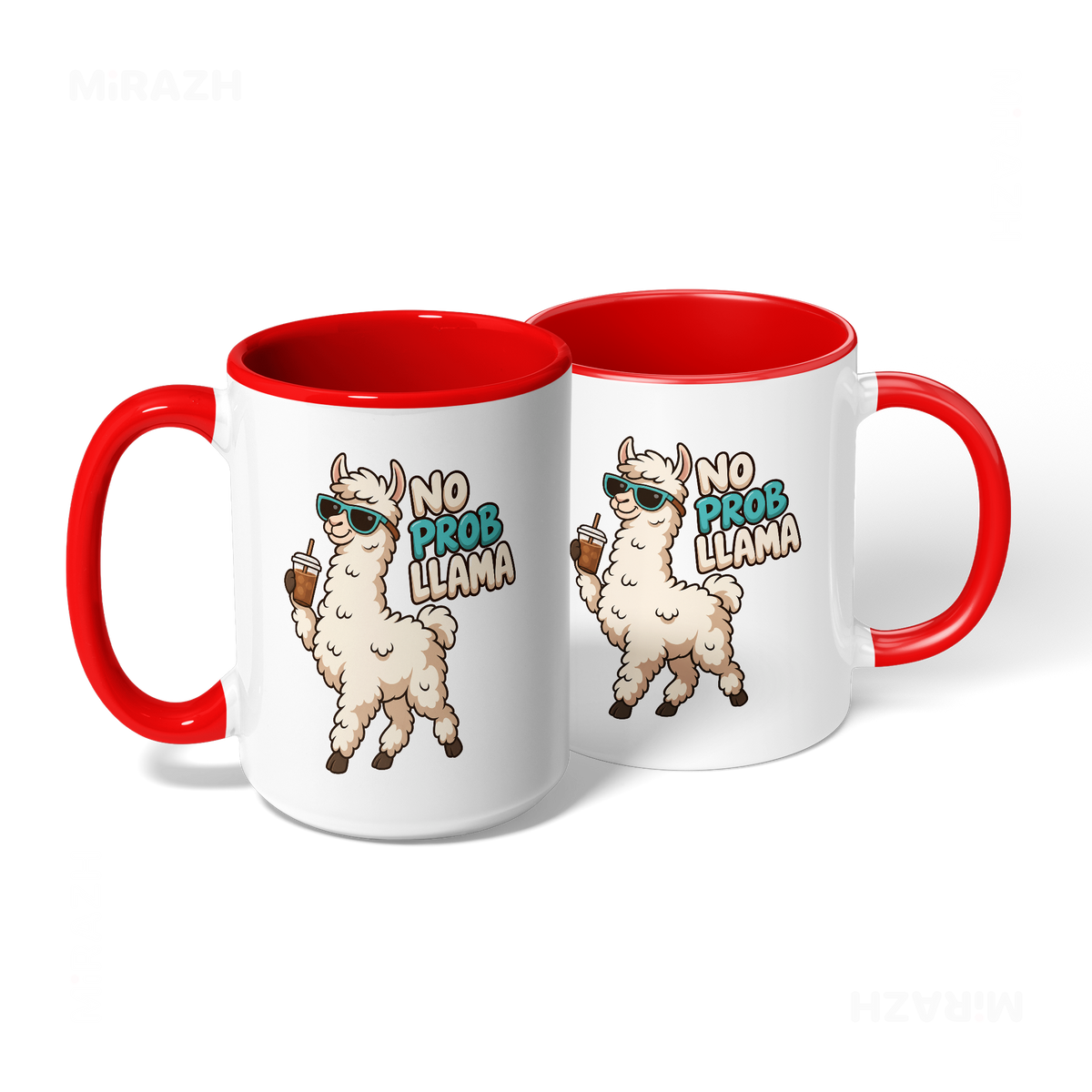 NoProbLlama Ceramic Mug 08 White Red