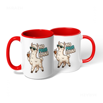 NoProbLlama Ceramic Mug 08 White Red