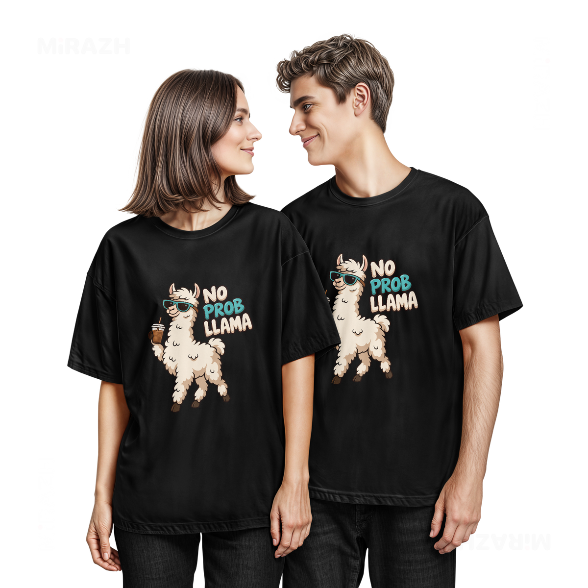 NoProbLlama Couple T Shirt 05 Black