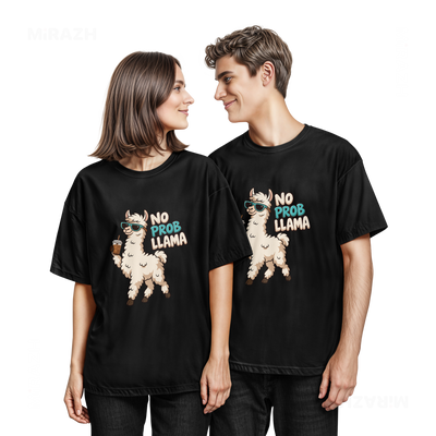 NoProbLlama Couple T Shirt 05 Black