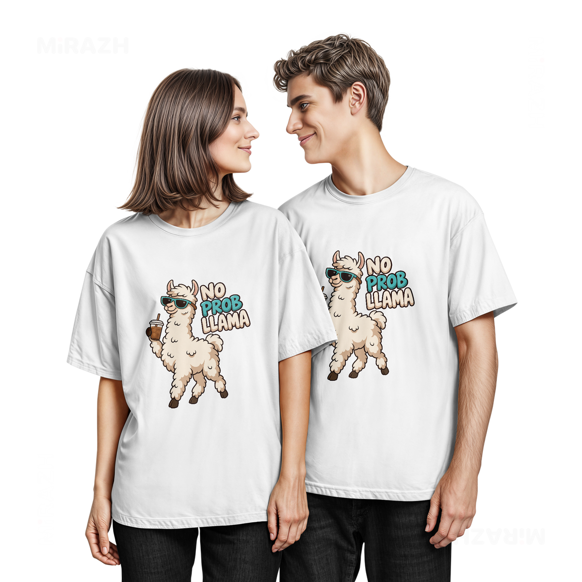 NoProbLlama Couple T Shirt 05 White