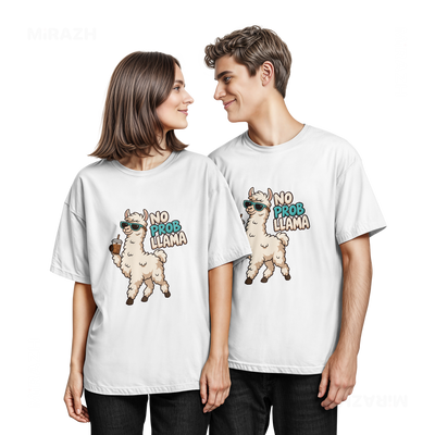 NoProbLlama Couple T Shirt 05 White