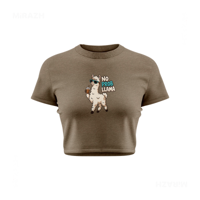 NoProbLlama Fitted Crop Top 01 Heather Olive
