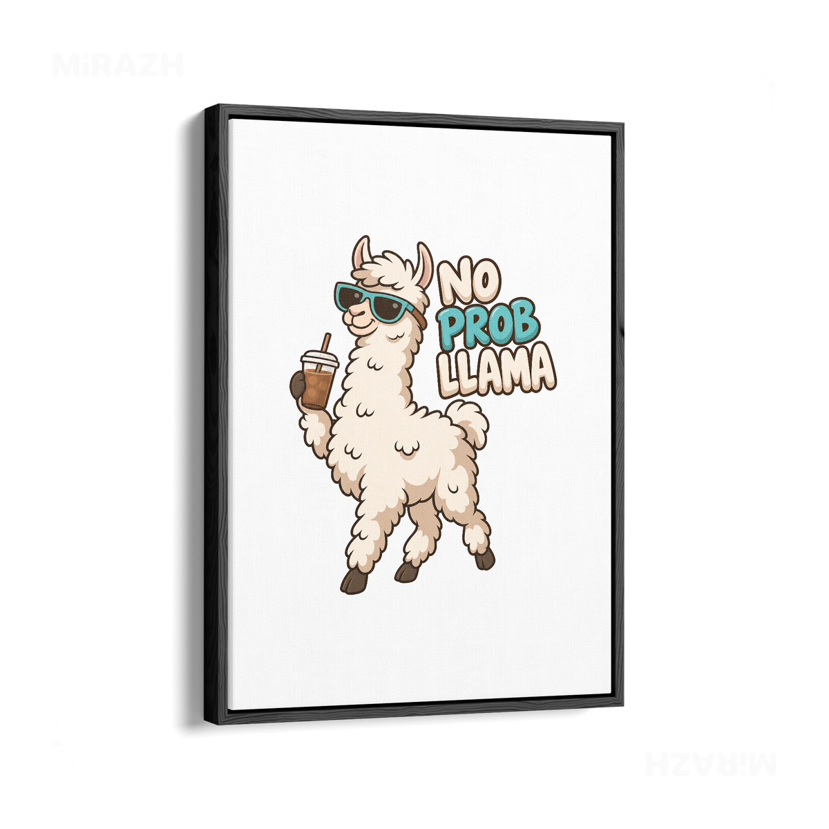 NoProbLlama Framed Canvas 01 Black Wood