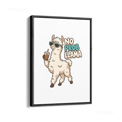NoProbLlama Framed Canvas 01 Black Wood