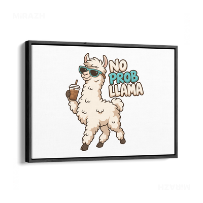 NoProbLlama Framed Canvas 03 Black Wood