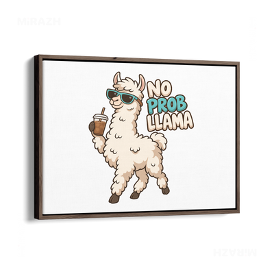 NoProbLlama Framed Canvas 03 Dark Wood