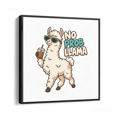 NoProbLlama Framed Canvas 04 Black Wood