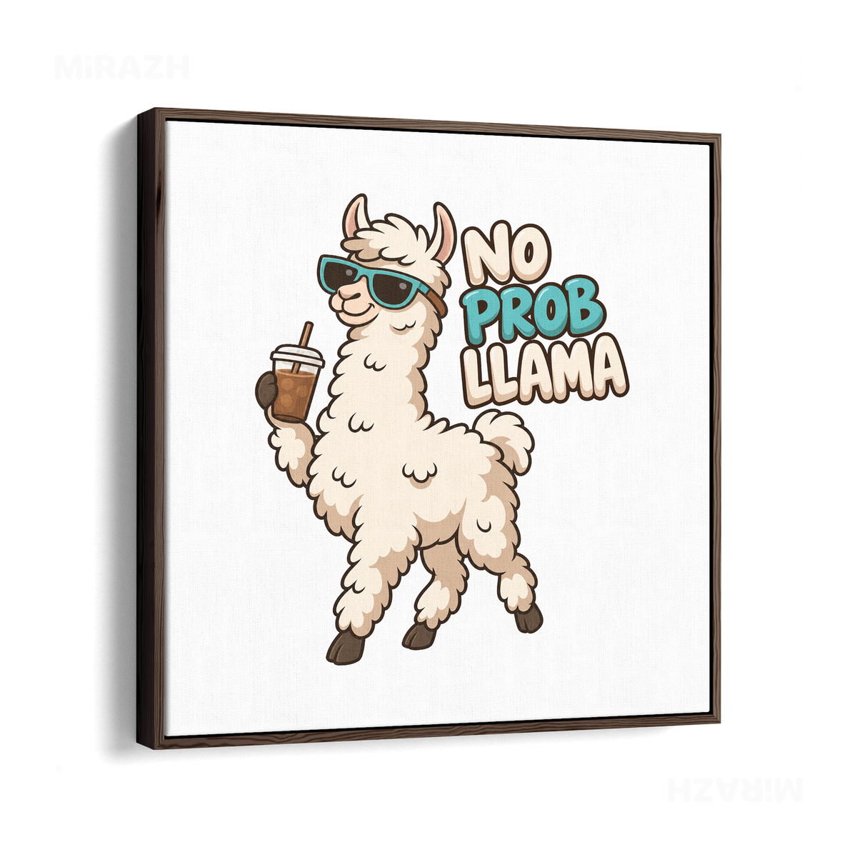 NoProbLlama Framed Canvas 04 Dark Wood
