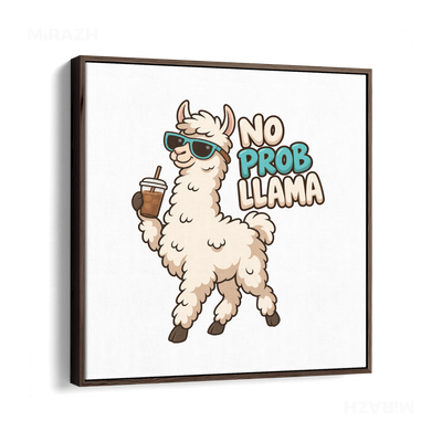 NoProbLlama Framed Canvas 04 Dark Wood