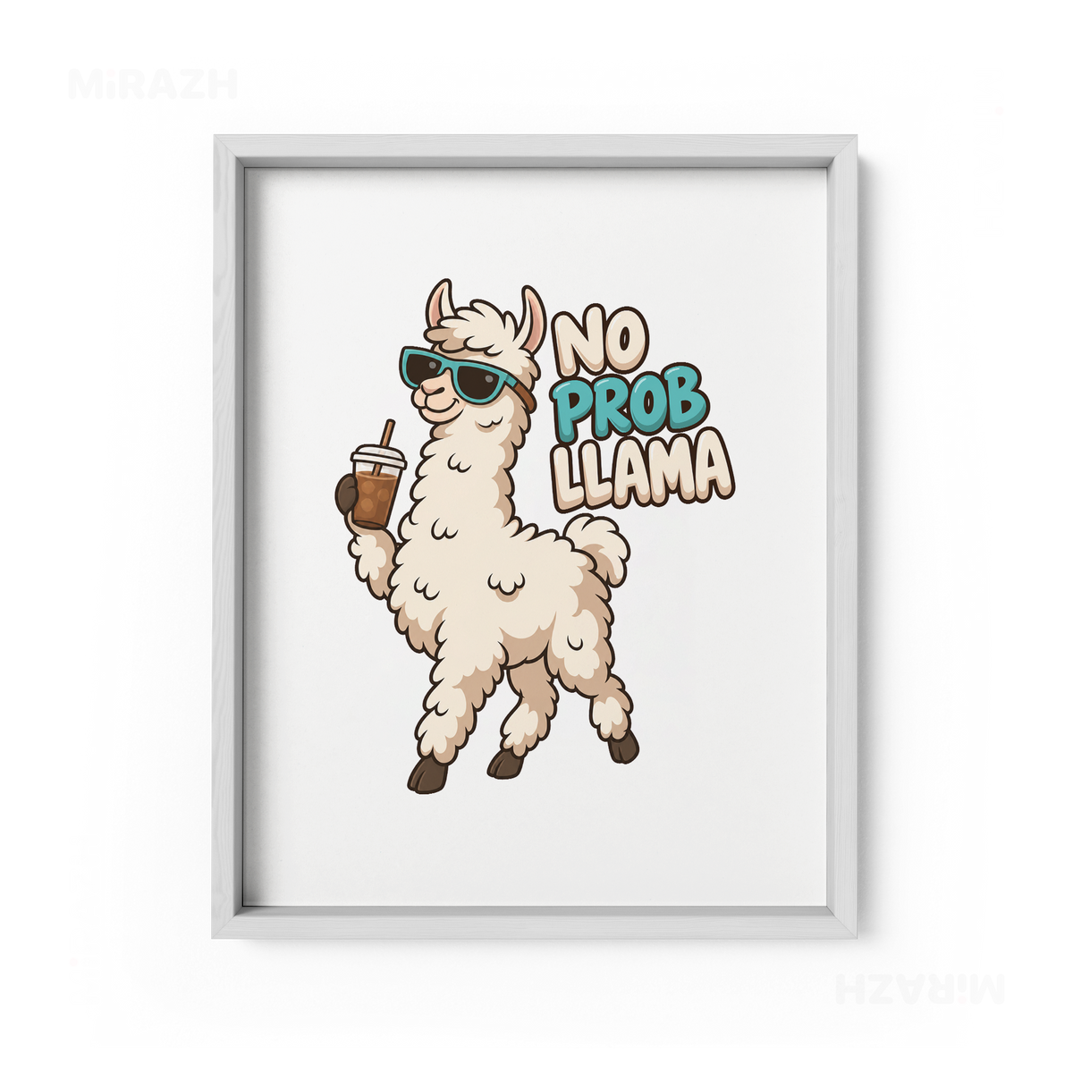 NoProbLlama Framed Poster 01 White Wood