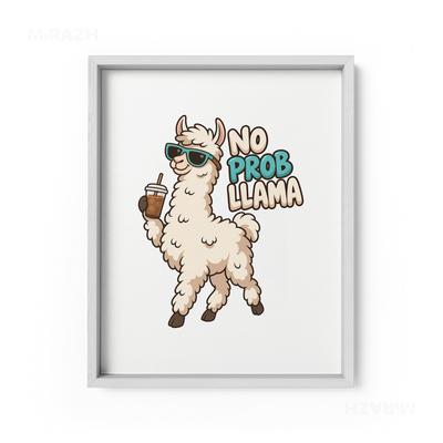 NoProbLlama Framed Poster 01 White Wood