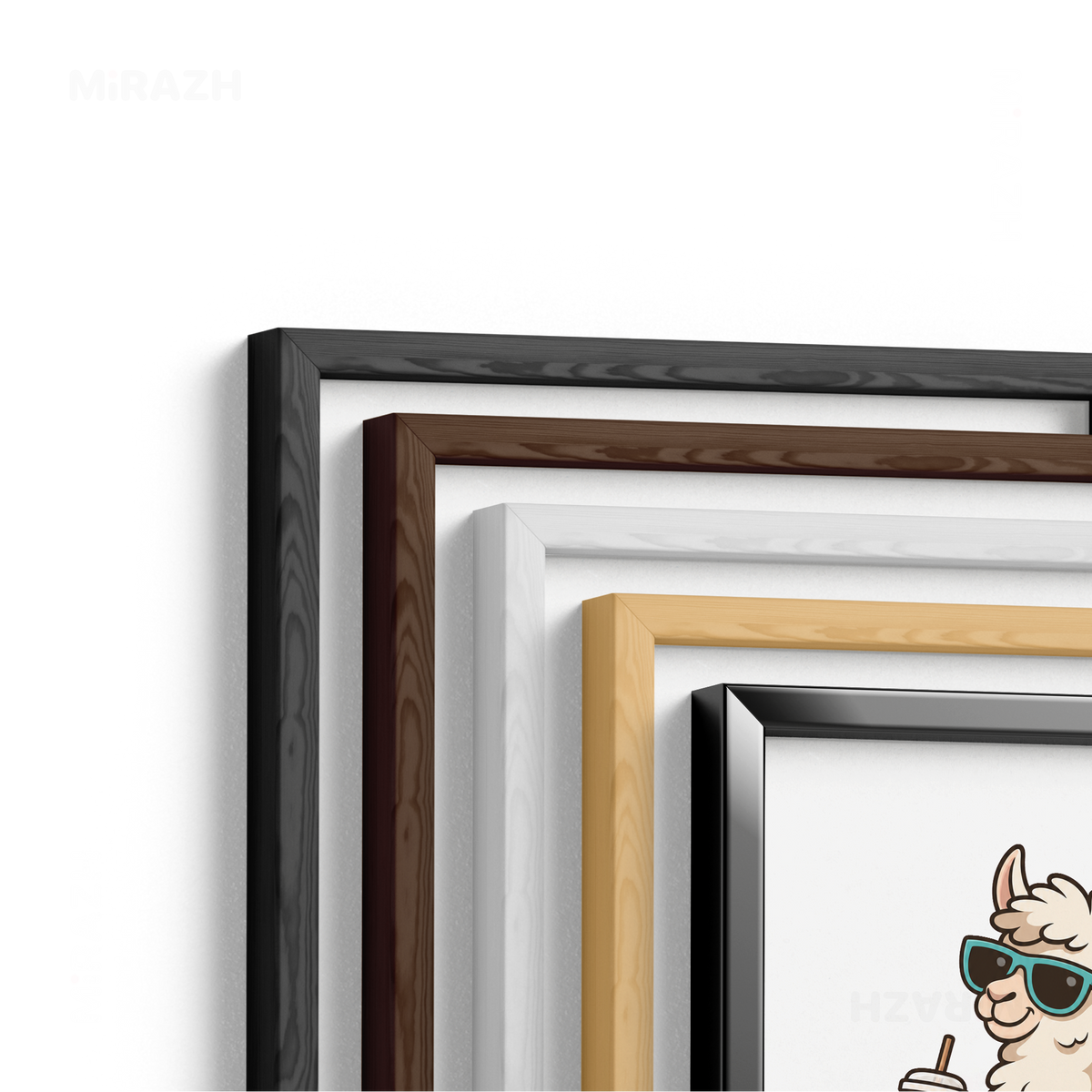 NoProbLlama Framed Poster 02 Natural Wood