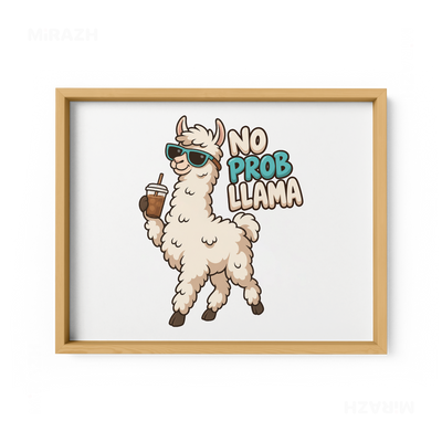 NoProbLlama Framed Poster 03 Natural Wood