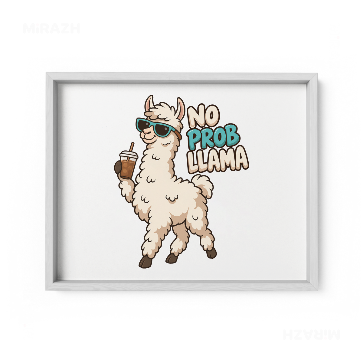 NoProbLlama Framed Poster 03 White Wood