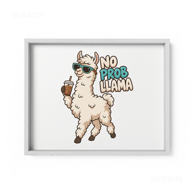 NoProbLlama Framed Poster 03 White Wood