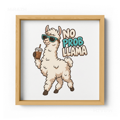 NoProbLlama Framed Poster 04 Natural Wood