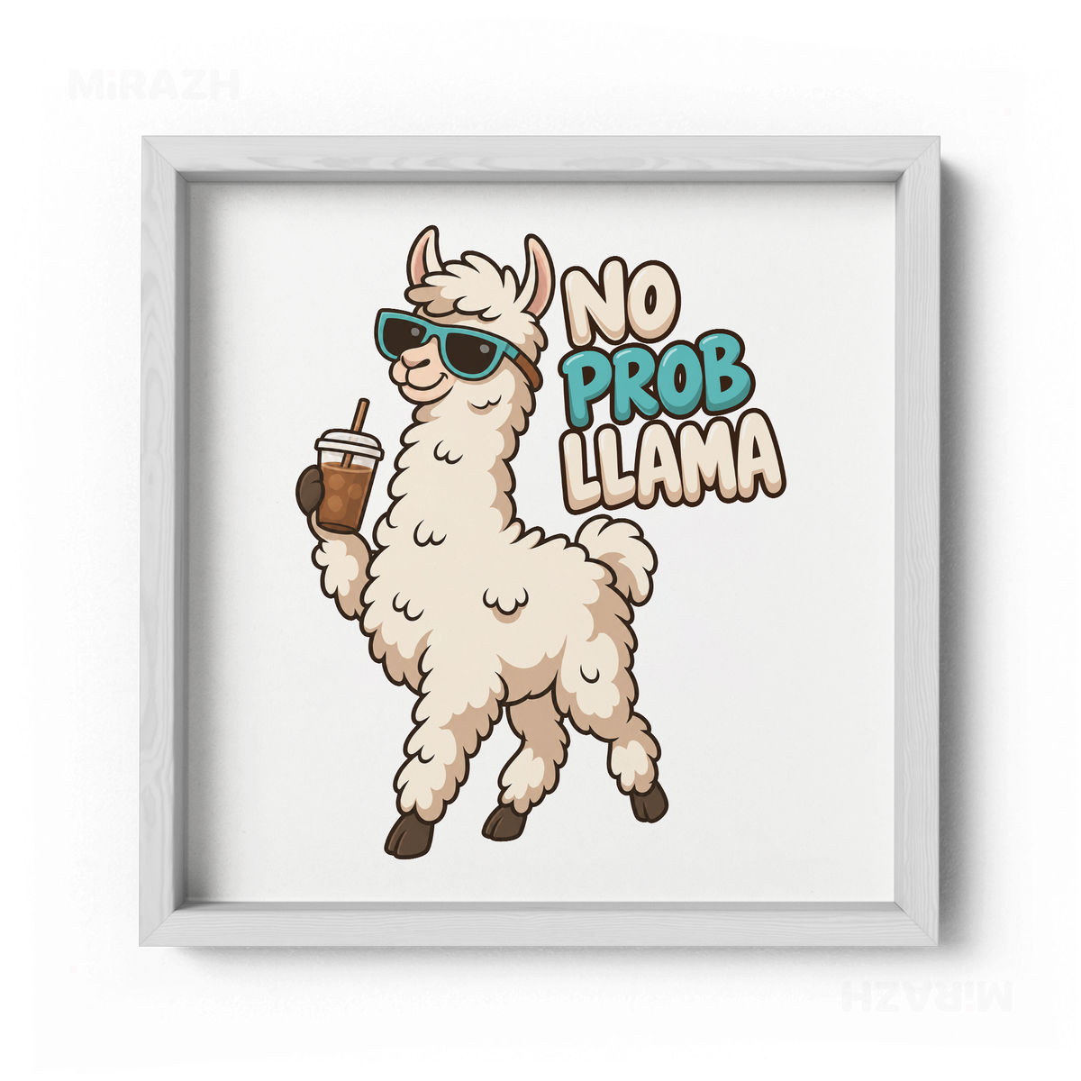 NoProbLlama Framed Poster 04 White Wood