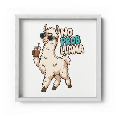 NoProbLlama Framed Poster 04 White Wood