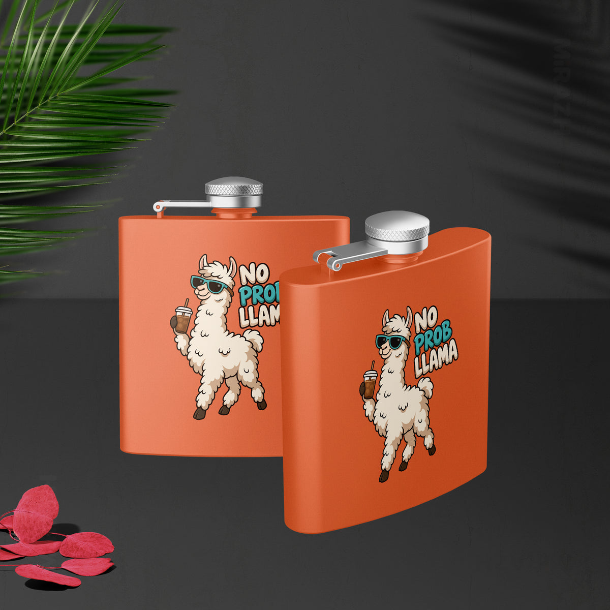 NoProbLlama Hip Flasks 02 Orange