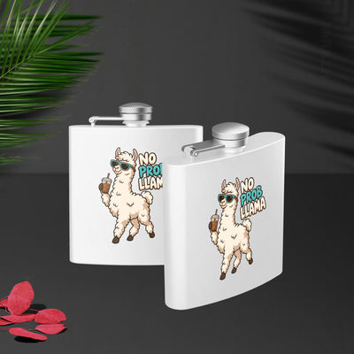 NoProbLlama Hip Flasks 02 White