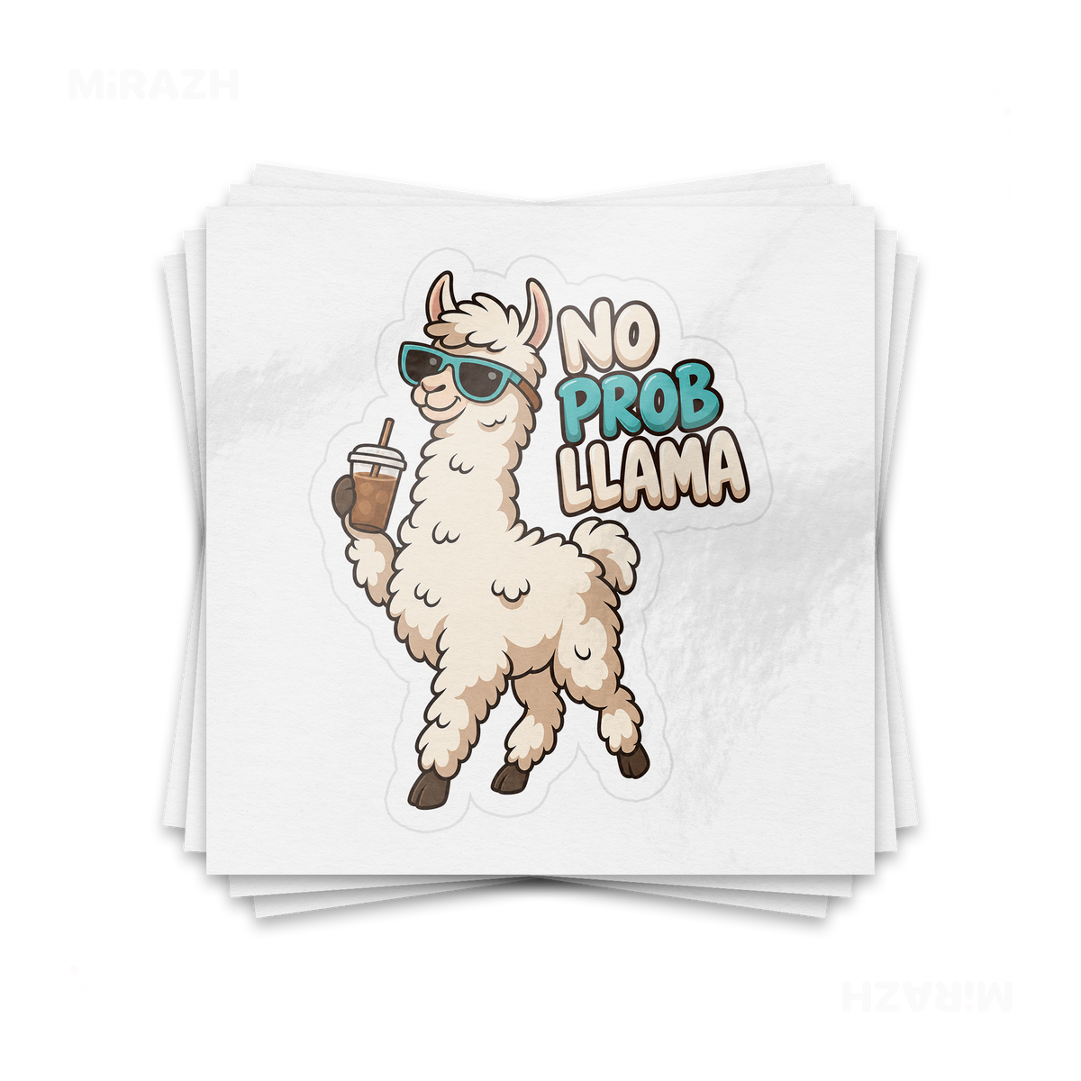 NoProbLlama Kiss Cut Sticker 01 White