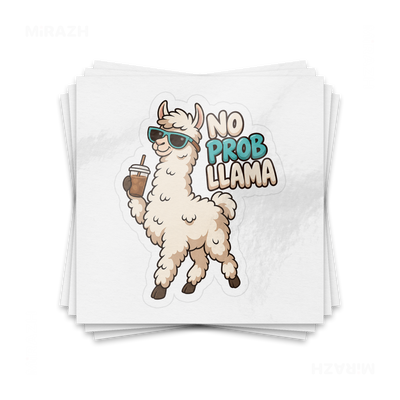 NoProbLlama Kiss Cut Sticker 01 White