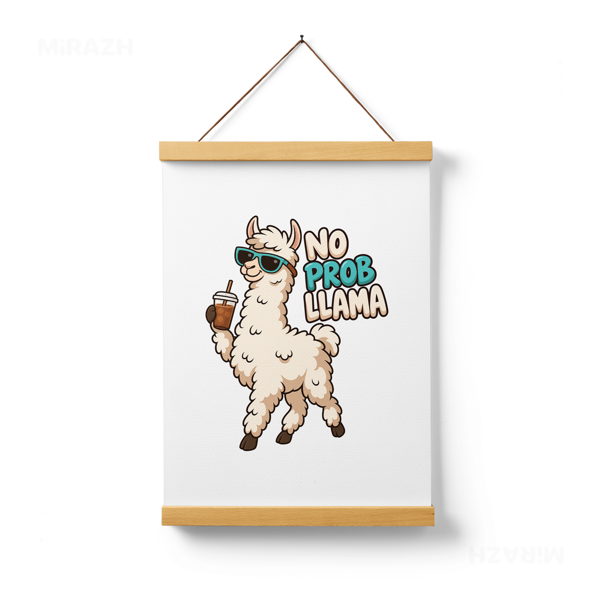 NoProbLlama Magnetic Hanger Poster 01 Natural Wood