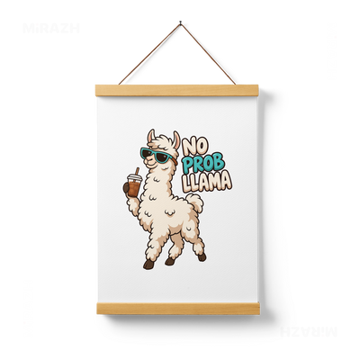 NoProbLlama Magnetic Hanger Poster 01 Natural Wood
