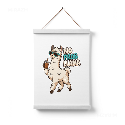 NoProbLlama Magnetic Hanger Poster 01 White Wood