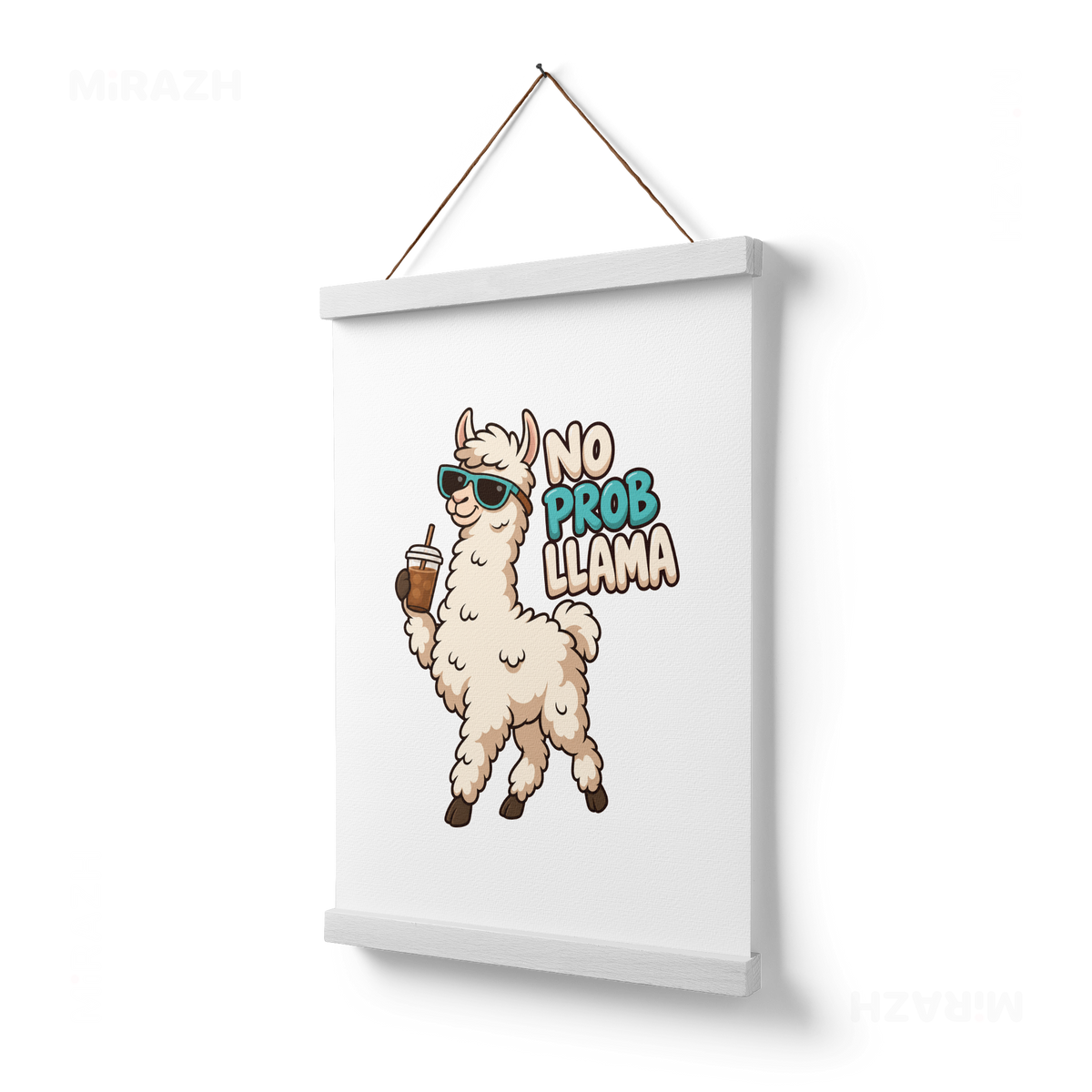 NoProbLlama Magnetic Hanger Poster 03 White Wood