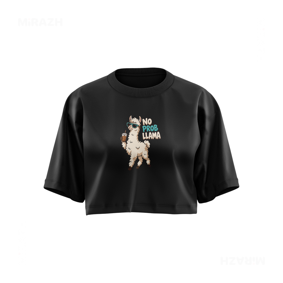 NoProbLlama Over Sized Crop Top 01 Black