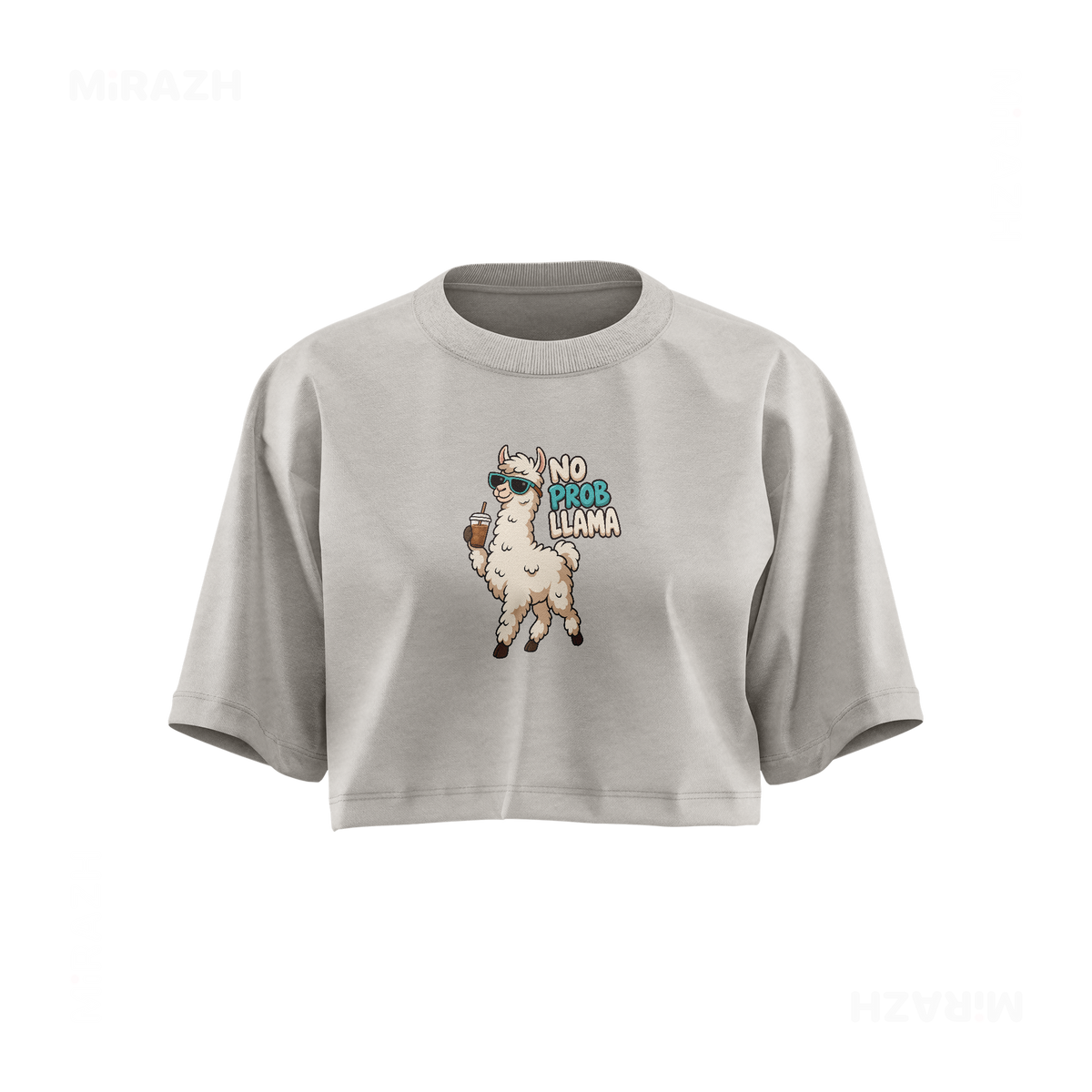 NoProbLlama Over Sized Crop Top 01 Faded Bone