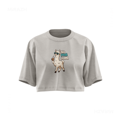 NoProbLlama Over Sized Crop Top 01 Faded Bone