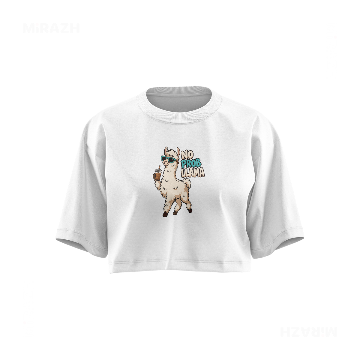 NoProbLlama Over Sized Crop Top 01 White