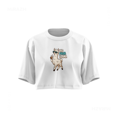 NoProbLlama Over Sized Crop Top 01 White