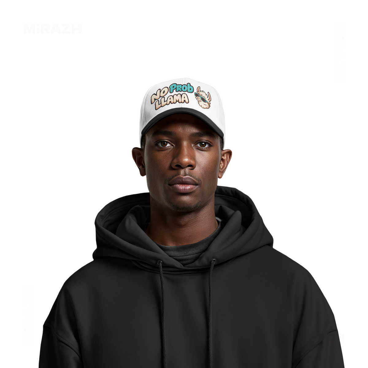 NoProbLlama Snapback Caps 06 White Black DTF