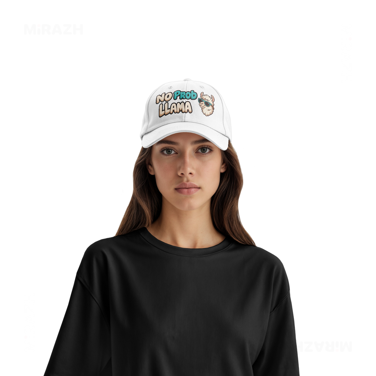 NoProbLlama Snapback Caps 07 White DTF