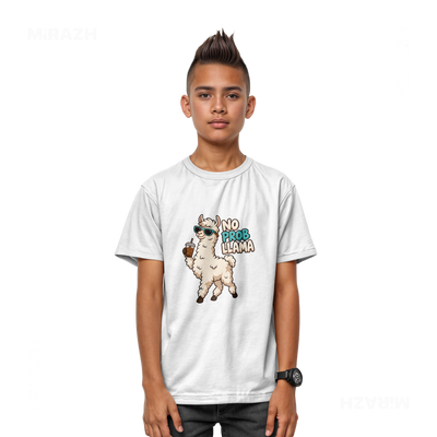 NoProbLlama Youth T Shirt 03 White
