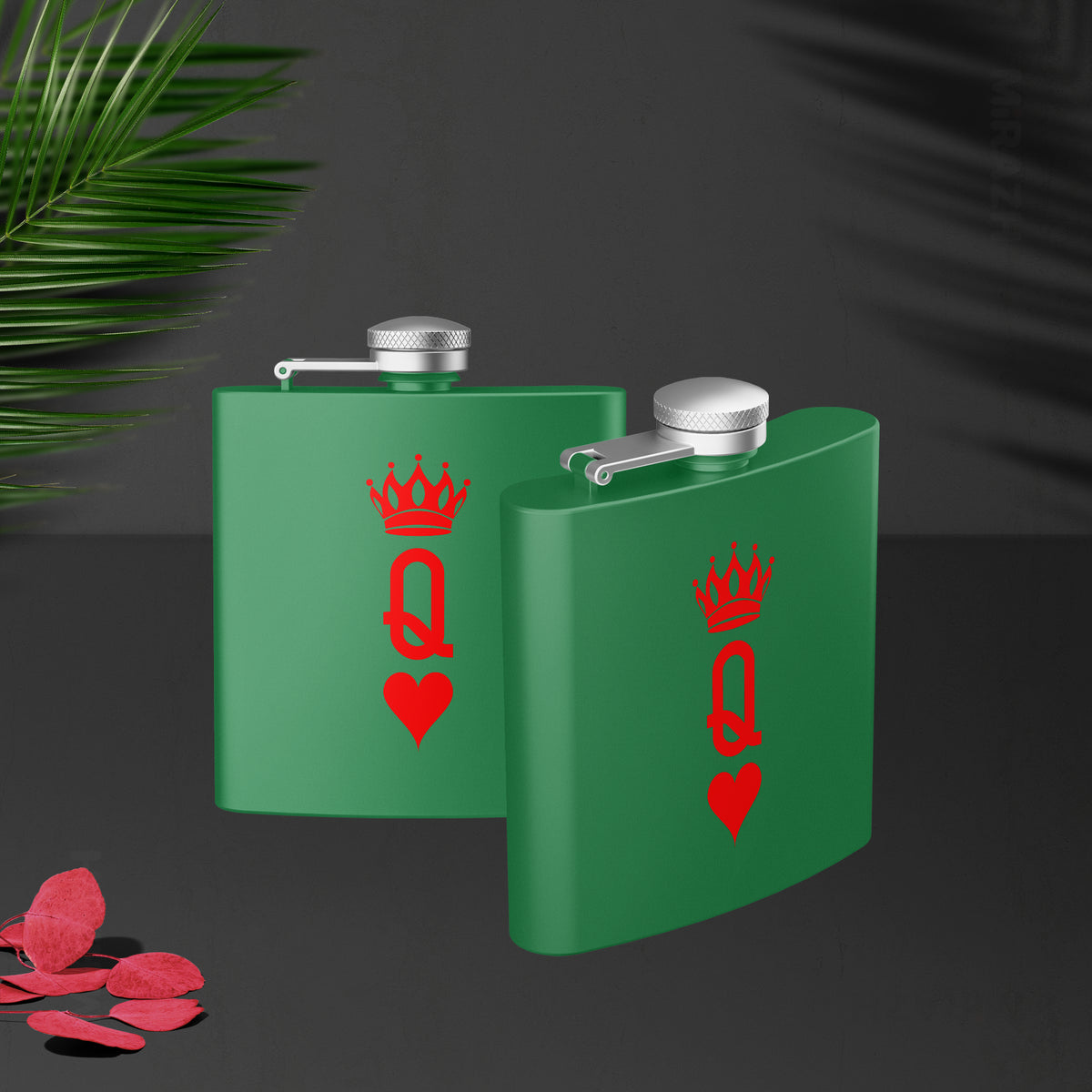 QueenOfHearts Hip Flasks 02 Green