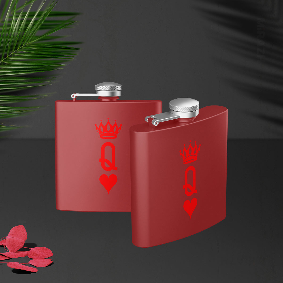 QueenOfHearts Hip Flasks 02 Red
