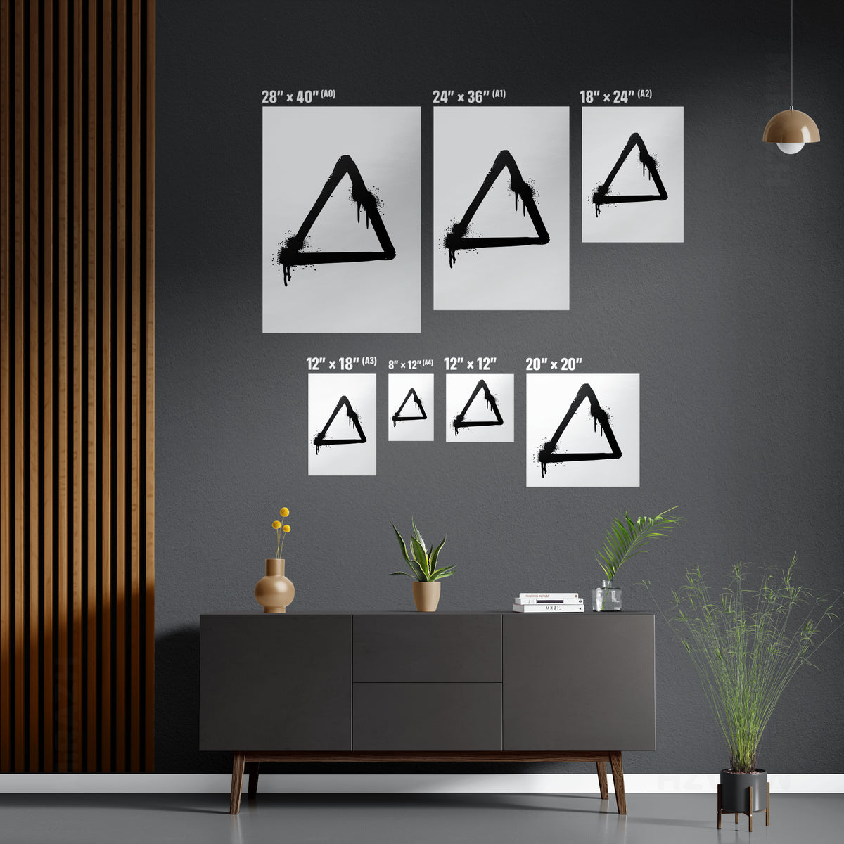 RisingTriangle Framed Canvas 05 Black Wood