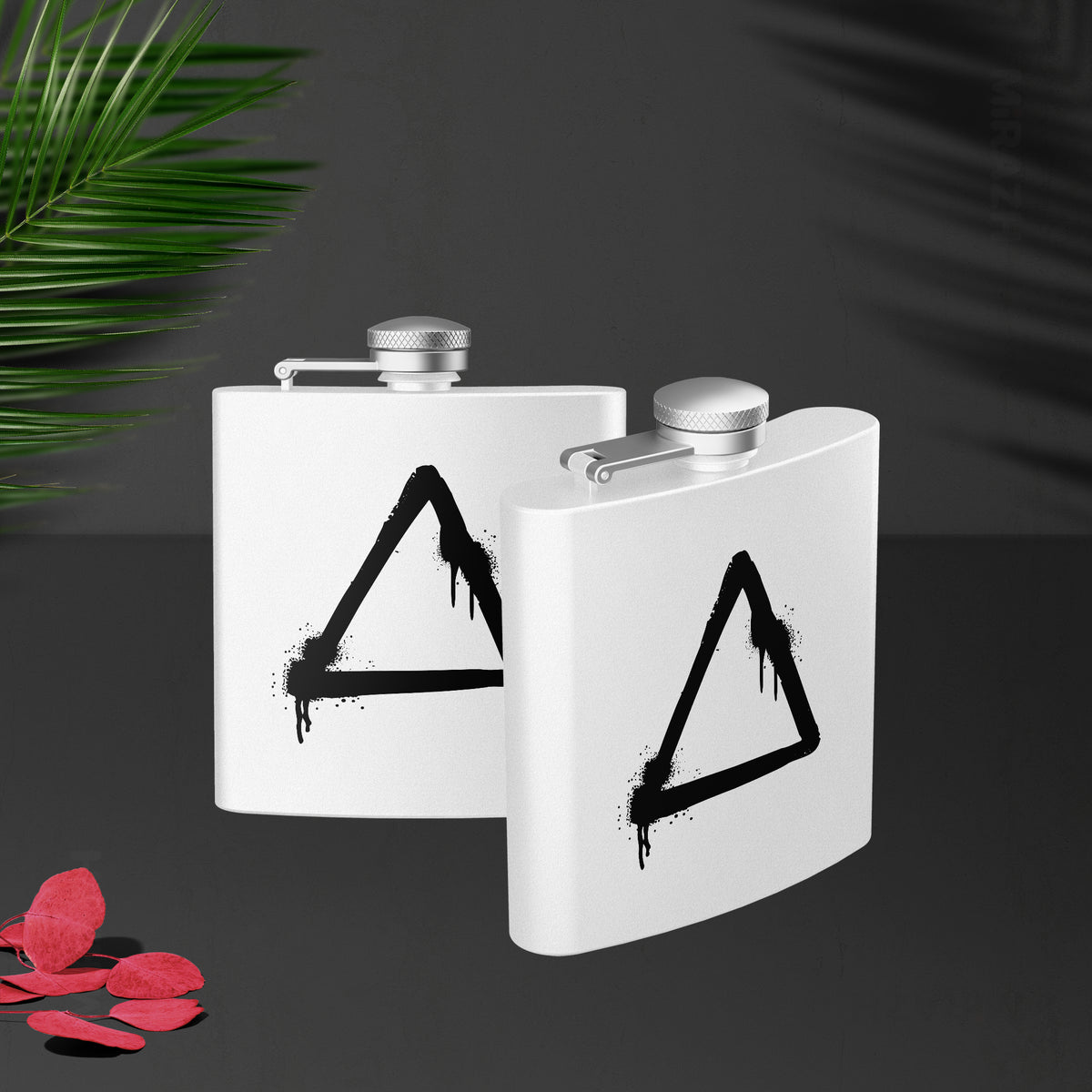RisingTriangle Hip Flasks 02 White