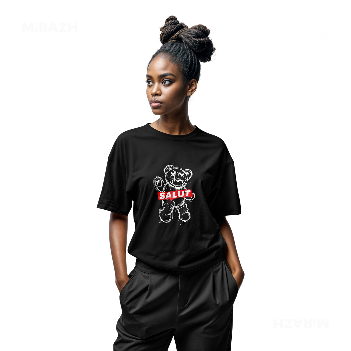 SalutRebelBear Adult T Shirt 04 Black
