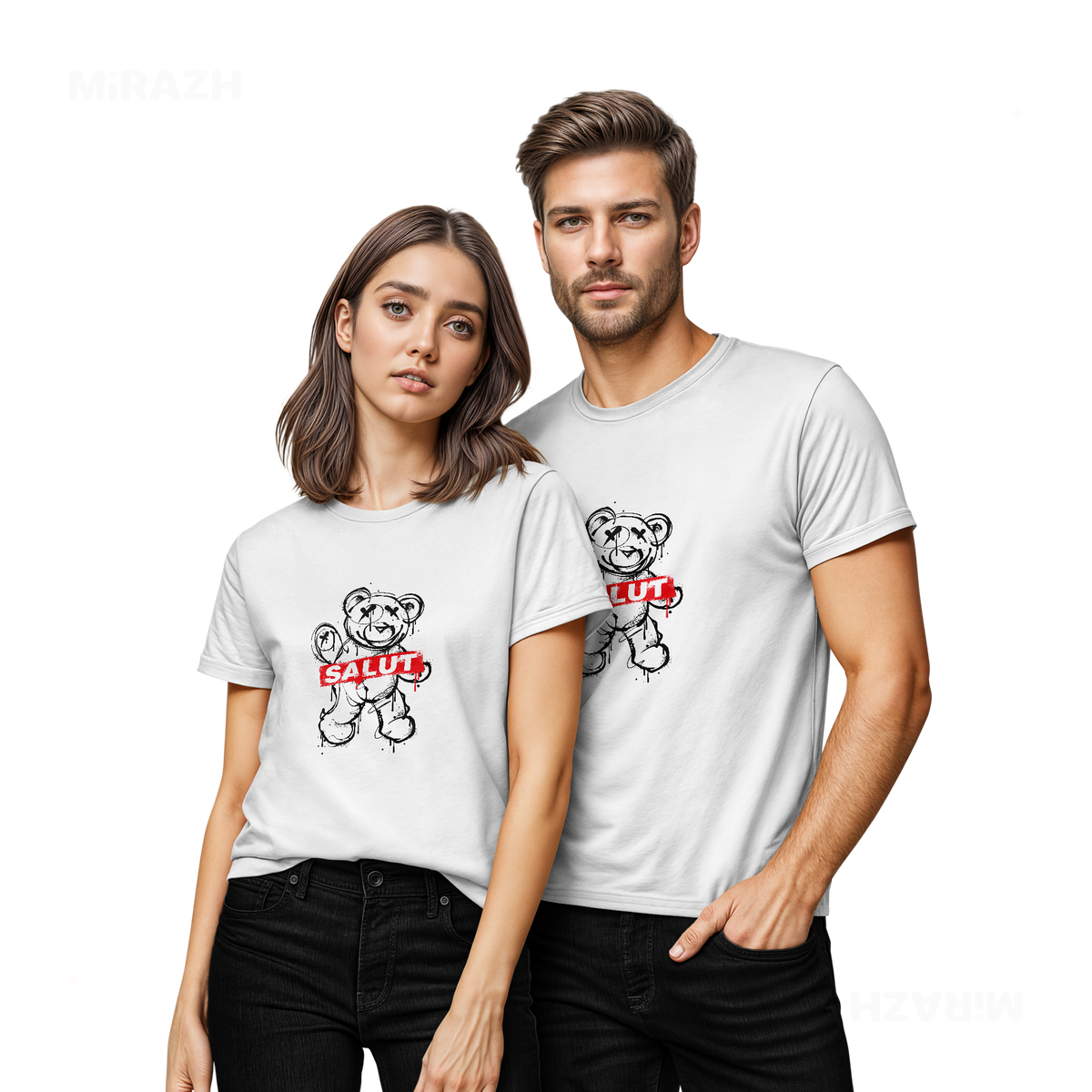 SalutRebelBear Couple T Shirt 02 White