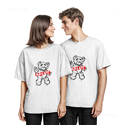 SalutRebelBear Couple T Shirt 05 White
