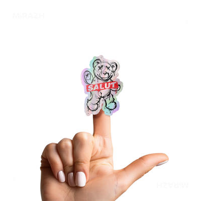 SalutRebelBear Die Cut Holographic Sticker 02