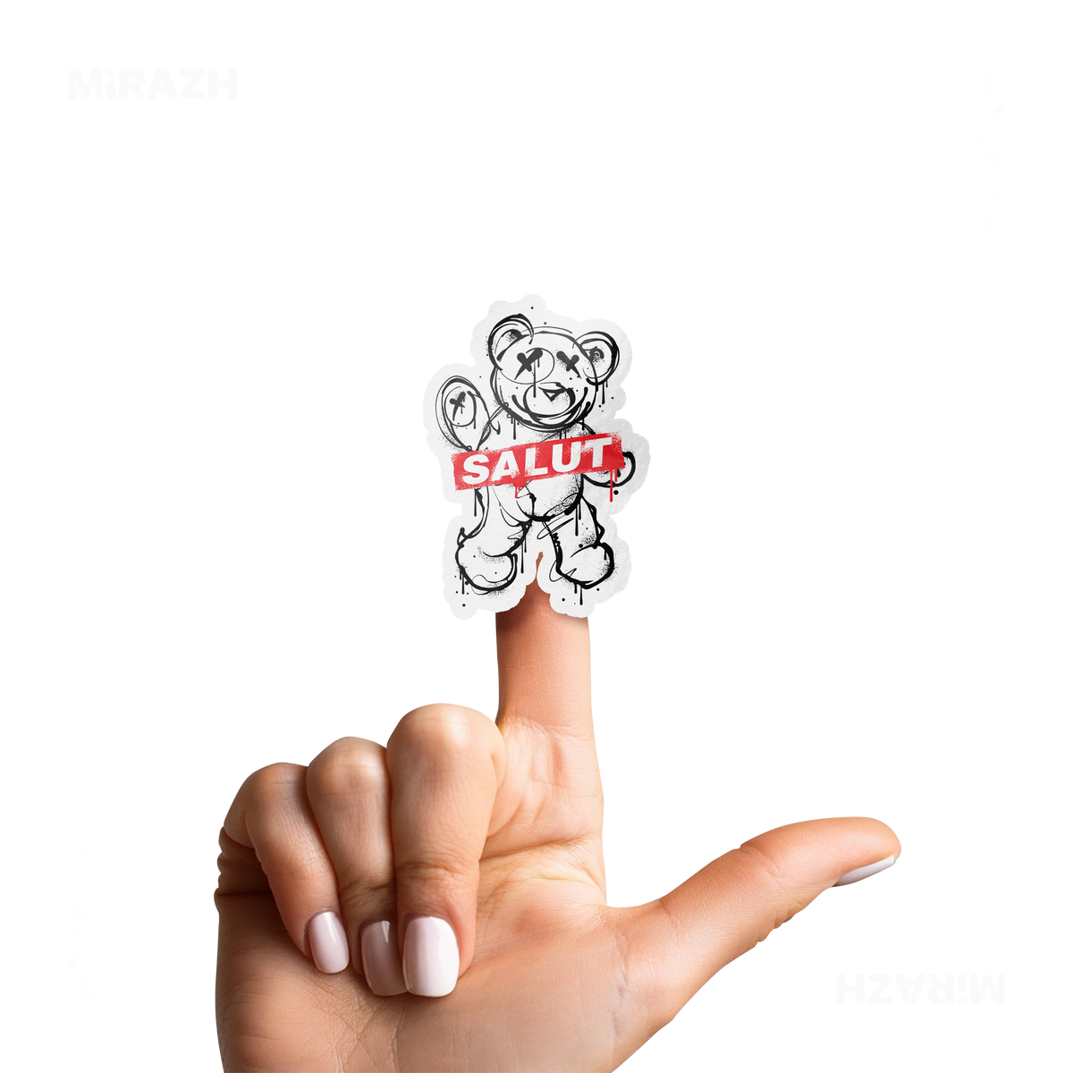 SalutRebelBear Die Cut Outdoor Sticker 02 White