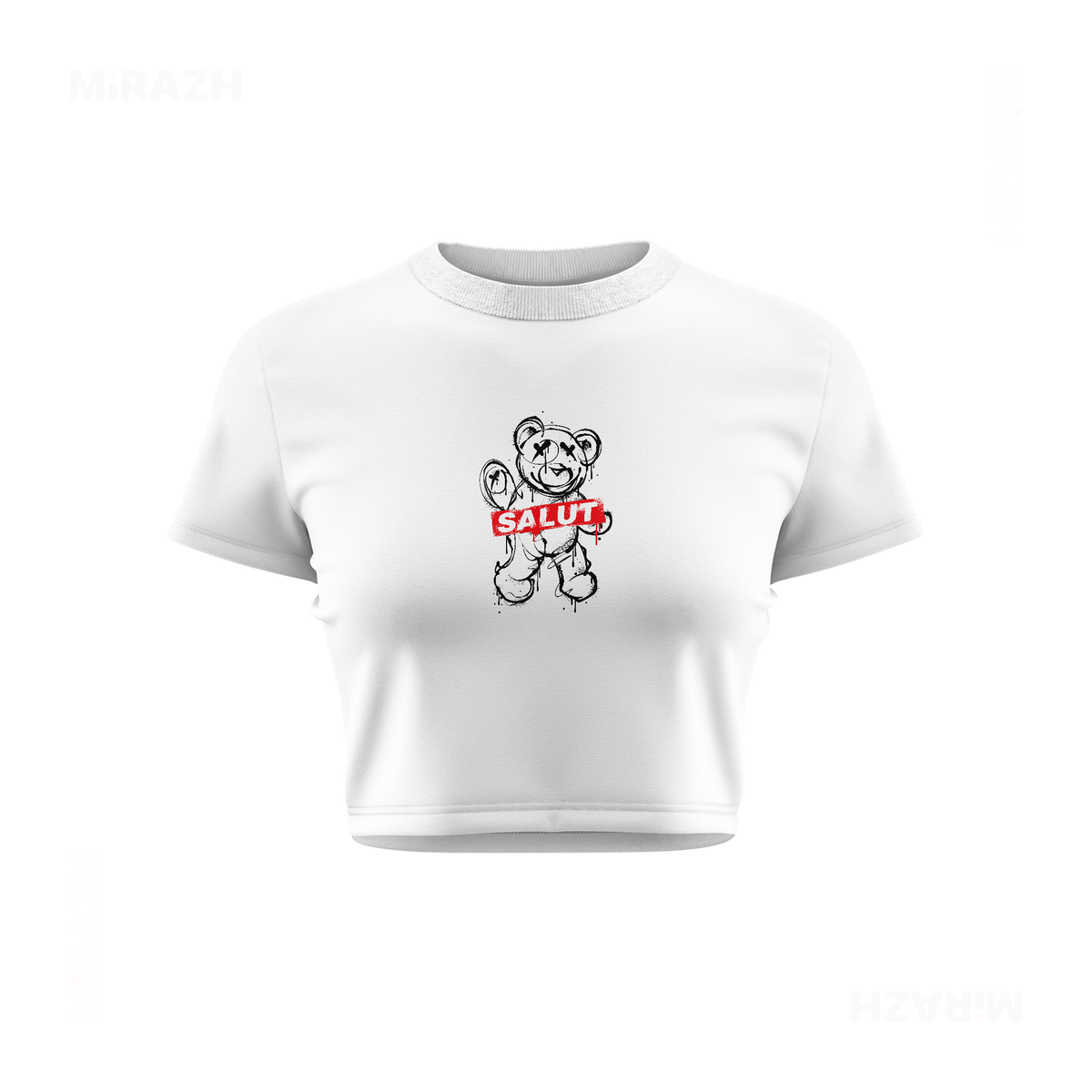 SalutRebelBear Fitted Crop Top 01 White