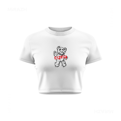 SalutRebelBear Fitted Crop Top 01 White